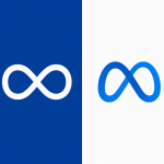 Side-by-side comparison of the white infinity symbol on the blue Métis flag and the modern blue Meta logo on a white background