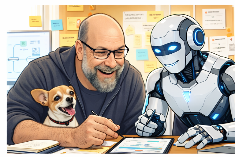Working at a desk with an AI thinking partner, using AI to work and learn more effectively